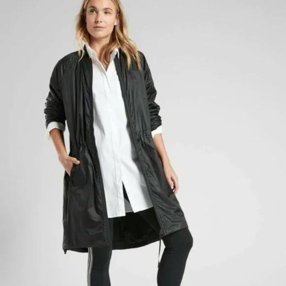 Athleta Summit Black Insulated Longline Parka Rain Jacket Size Small - Picture 1 of 9
